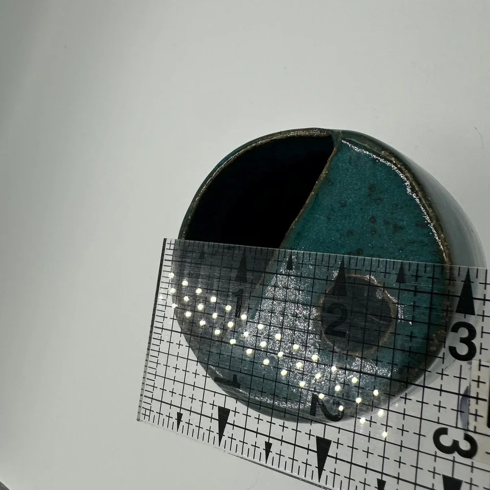 Handmade Pottery Vase Tootbrush Holder Teal Blue Dog Accent‎ Signed K. Mosby